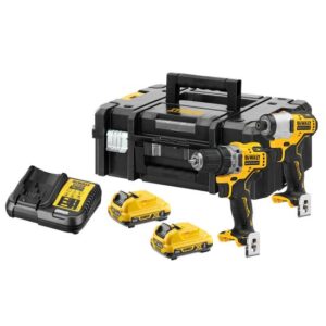 DeWALT Akku-Schrauber-Set DCK2110L2T-QW 12 V inkl. 2x 3 Ah Akkus mit Kapazitätsanzeige, System-Schnellladegerät, TSTAK-Box II