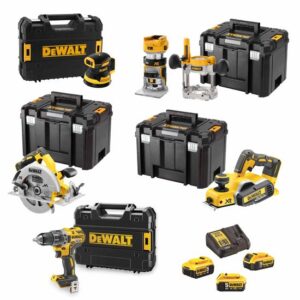 DeWALT Akku-Kombopack Schreiner-Set 18 V - DCD791 + DCB115P3 + DCP580 + DCS570 + DCW210 + DCW604