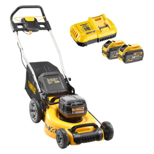 DeWALT Akku-Rasenmäher DCMW564N-XJ 2x18 Volt  inkl. Akku Starter-Set DCB118X2-QW - Mähen und Mulchen, 55l Grasfangkorb – Bild 2