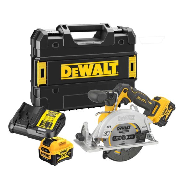 DeWALT Akku-Handkreissäge DCS512P2-QW 12V Ø 140mm inkl. 2x 5Ah Akku, Schnellladegerät, Sägeblatt, AirLock-Adapter, TSTAK-Box – Bild 2