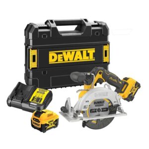 DeWALT Akku-Handkreissäge DCS512P2-QW 12V Ø 140mm inkl. 2x 5Ah Akku, Schnellladegerät, Sägeblatt, AirLock-Adapter, TSTAK-Box