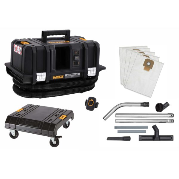 DeWALT Akku-Sauger DCV586MK-XJ FlexVolt M-Klasse BL, Fernbedienung, Saugschlauch, 5 Fleece-Staubbeutel, Bodenreinigungsset, TSTAK-Cart, Rollbrett – Bild 2