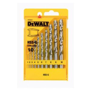 DeWALT Metallbohrer DT5921 - Set 10-tlg. HSS-G DIN 338 - in Kunststoff-Kassette 1, 2, 3, 4, 5, 6, 7, 8, 9, 10 mm
