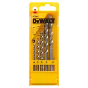 DeWALT Steinbohrer Set DT6952 5-teilig - Mauerwerksbohrer Satz, schlagfest, 9,5mm Schaft, Mauerwerk, Natur- und Kunststein, Ziegel