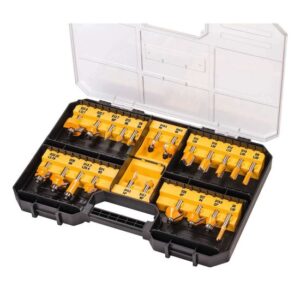 DeWALT Hartmetall Fräser-Set DT90017-QZ, 22-tlg., mit innovativer Technologie für rückschlagfreies Arbeiten, sehr hohe Lebensdauer