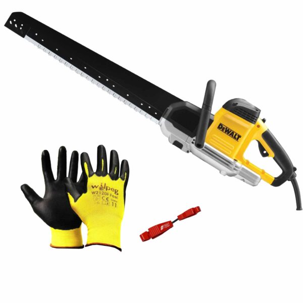 DeWALT Spezialsäge Alligator mit Sägeblattschutz im SET inkl. 12x Arbeitshandschuhe + Handschuhhalter - werkstatt-king.de - DWE399-QS – Bild 2