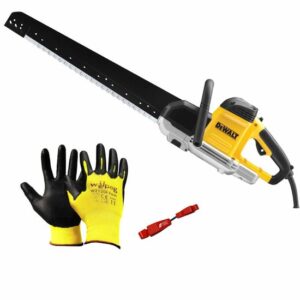 DeWALT Spezialsäge Alligator mit Sägeblattschutz im SET inkl. 12x Arbeitshandschuhe + Handschuhhalter - werkstatt-king.de - DWE399-QS
