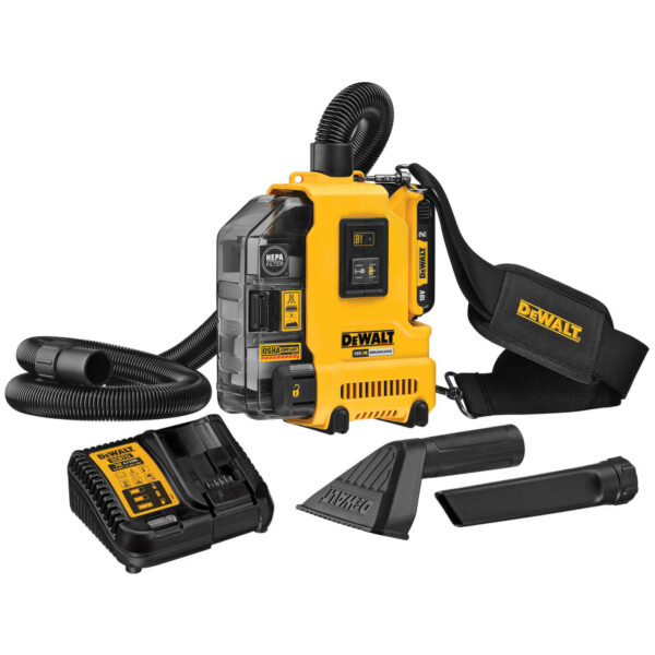 DeWALT Akku-Universalabsaugung DWH161D1 inkl. Saugschlauch, Filterbox, 2 Ah Akku, Ladegerät, Schultergurt, Gürtelclip, T-STAK-Box – Bild 2