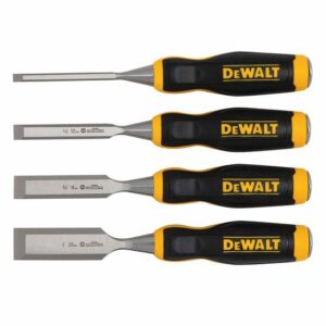 DeWalt Stechbeitel, Beitel, Schnitzbeitel, 4 teilig. Set, gelackte Klinge aus Karbonstahl, Holzbeitel, Stecheisen