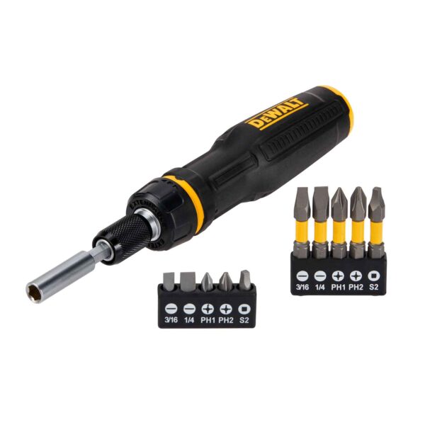 DeWALT Bit-Schraubendreher mit Ratsche DWHT68001-0, integrierte Bit-Aufbewahrung, inkl. Bit-Set PH, SQ, PZ, T, 10-tlg. – Bild 2