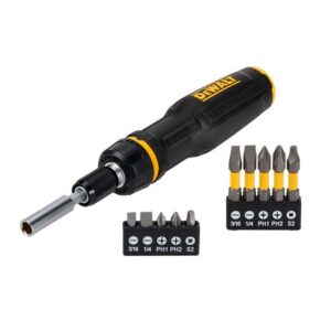 DeWALT Bit-Schraubendreher mit Ratsche DWHT68001-0, integrierte Bit-Aufbewahrung, inkl. Bit-Set PH, SQ, PZ, T, 10-tlg.