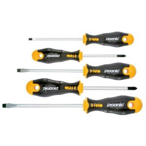 felo Schraubendreher Satz ERGONIC 5-tlg, schlagfester harter Griffkern, elastischer Griffkörper, reduzierter Kraftaufwand