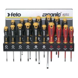 felo Schraubendreher Satz XXL ERGONIC 17-tlg. mit Werkzeughalter, Elastischer Griff, Hartkunststoffkern, reduzierter Kraftaufwand