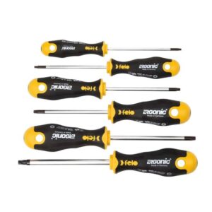 felo Schraubendreher Satz ERGONIC 6-tlg, schlagfester Griffkern, elastischer Griffkörper, reduzierter Kraftaufwand, Hartkunststoff