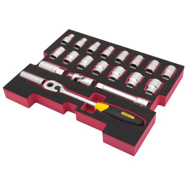STANLEY FatMax TSTAK Einlage FMHT0-74297 1/2" Zoll - Set 20-teilig mit Steckschlüssel kurz und lang, Ratsche und Verlängerung – Bild 2