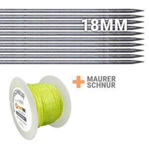 10 Stück FRONTTOOL Schnureisen 1 m, Ø18 mm, Schnurnagel, Schnurpfahl, Schnurstange, Schnurpinne geschmiedet mit Spitze