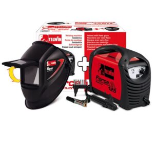 TELWIN Force 125 Elektrodenschweißgerät Inverter DC 10 - 80 A im Set mit Schweißhelm, Elektrodenhalter und Masseanschlussgarnitur