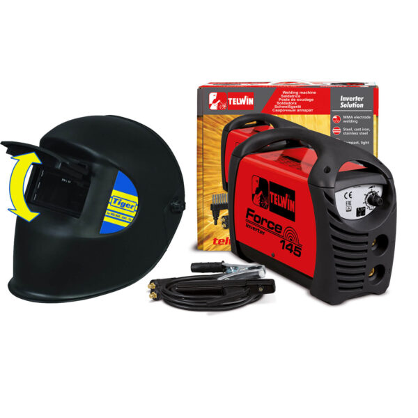 TELWIN Force 145 Elektrodenschweißgerät Inverter DC 10 - 130 A im Set mit Schweißhelm, Elektrodenhalter und Masseanschlussgarnitur – Bild 2