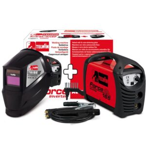 Telwin Force 165 Elektroden-Schweissgerät MMA mit Inverter-Technologie, Set inkl. Schweißhelm und Schlackehammer