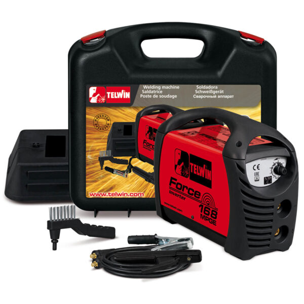 Telwin Force 168 MPGE Elektroden-Schweissgerät MMA mit Inverter-Technologie, Set inkl. Transportkoffer, Anschlussgarnitur, Massekabel, Handschild und Schlackehammer – Bild 2