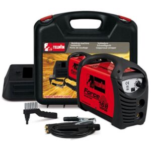 Telwin Force 168 MPGE Elektroden-Schweissgerät MMA mit Inverter-Technologie, Set inkl. Transportkoffer, Anschlussgarnitur, Massekabel, Handschild und Schlackehammer