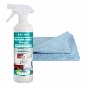HOTREGA Hochglanzmöbel Reiniger 500 ml inkl. Microfasertuch, Möbelreiniger, streifenfrei, Anti-Fingerprint
