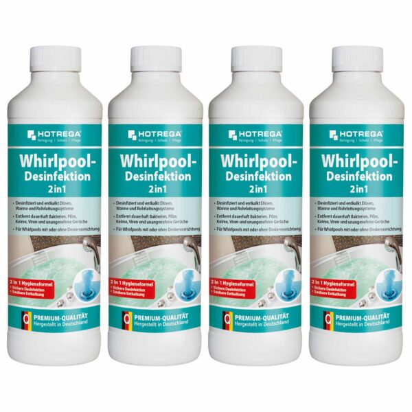 HOTREGA Whirlpool Desinfektion 2in1 Jacuzzi desinfizieren und entkalken Hot Tub Desinfektionsmittel 4x 500ml – Bild 2