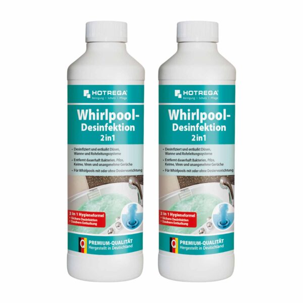 HOTREGA Whirlpool Desinfektion 2in1 Jacuzzi desinfizieren und entkalken Hot Tub Desinfektionsmittel 2x 500ml – Bild 2