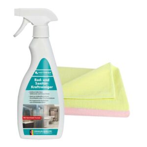 HOTREGA Bad und Sanitär Kraftreiniger 500 ml Sprühflasche inkl. 2 Microfasertücher Micro Top, Badreiniger, Sanitärreiniger