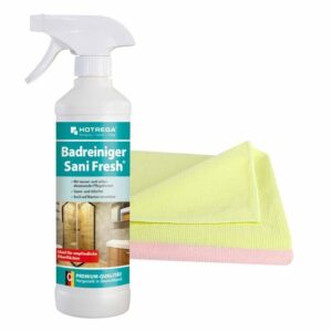HOTREGA Badreiniger Sani Fresh 500 ml Sprühflasche inkl. 2 Microfasertücher, Sanitärreiniger, Armaturenreiniger, Marmor