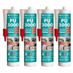 HOTREGA PU-3000 Konstruktions- und Montagekleber 4x 310ml, Kraftkleber, Einkomponentenkleber, Schnellkleber