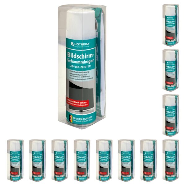 12 Stück HOTREGA Bildschirm Schaumreiniger LCD LED OLED TFT 300 ml, Mikrofasertuch SET - Anti-Statik-Schutz – Bild 2