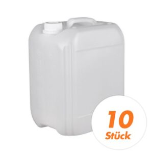 Kanister 10 L ohne Beschriftung - in der Farbe transparent - mit Deckel SK 45/26 weiß - Wasserbehälter, Kunststofftank - 10 Stück
