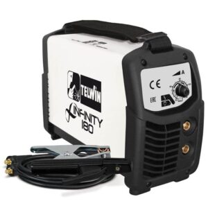 Telwin Elements INFINITY 180 Elektroden Schweißgerät und WIG Schweißgerät mit DC Gleichstrom 20 - 160 A, 230 V, Set inkl. Elektrodenhalter und Masseanschlussgarnitur