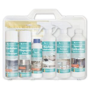 HOTREGA Küchen-Set Reinigung und Pflege Küchengeräte 10-teilig, Allzweckreiniger, Entkalker Kaffeemaschine Spülmaschine, Microfasertuch