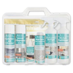 HOTREGA Küchen-Set Reinigung, Pflege, Imprägnierung Stein-Arbeitsplatte 10-teilig, Allzweckreiniger, Quarz-Komposit, Microfasertuch