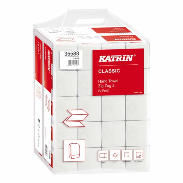KATRIN Papier-Falttücher Papier Handtücher Handtuchpapier 2-lagig weiß - VPE 20 Pack à 200 Blatt 230 x 244 mm – Bild 2