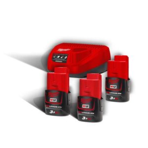 Milwaukee Akku-Starterset M12 NRG-303 12V 3Ah, 3 Akkus, Batterie, Ladegerät, Charger, Ladestation