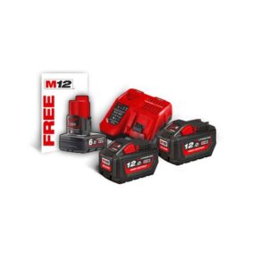 Milwaukee Akku-Starterset M18 NRG-122 18V 12.0Ah, 2 Akkus + Schnellladegerät, Batterie,  Charger, Ladestation