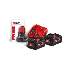 Milwaukee Akku-Starterset M18 NRG-802 18V 8.0Ah, 2 Akkus + Schnellladegerät, Batterie,  Charger, Ladestation