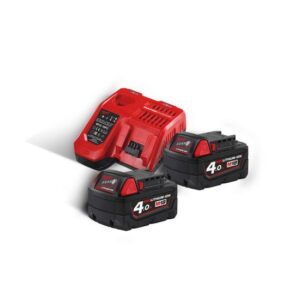 Milwaukee Akku-Starterset M18 NRG-402 18V 4.0Ah, 2 Akkus + Schnellladegerät, Batterie,  Charger, Ladestation
