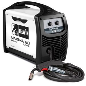 Telwin Elements MAXIMA 160 SYNERGIC Schutzgas Schweißgerät zum MIG MAG Schweißen mit 20-150A, 230 V, Set inkl. Schlauchpaket und Schweißgarnitur