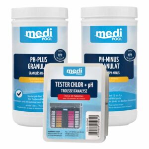 mediPOOL Wasserpflege pH-Wert Regulierung inkl. Wassertester, pH-Minus Granulat, pH-Plus Granulat