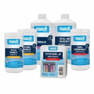 mediPOOL Wasserpflege dunkle Trübung inkl. Tester, pH-Regulierung, Chlor, Trübungsentferner, Metall- u. Kalkschutz