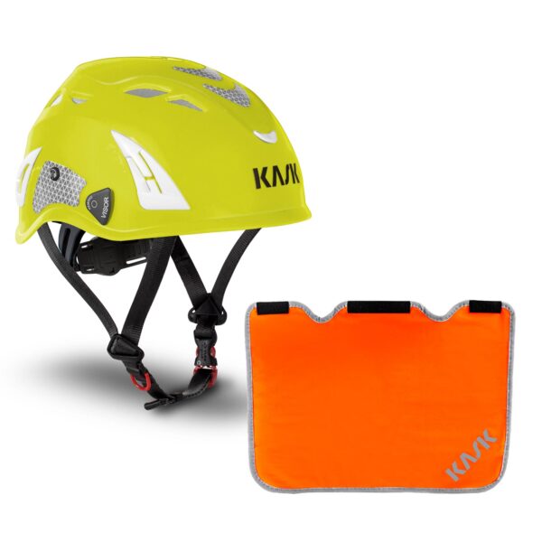 KASK Schutzhelm, Bergsteigerhelm, Industriekletterhelm Plasma HI VIZ Reflexstreifen, EN 397 + Nackenschutz orange für BG Bau Förderung – Bild 2