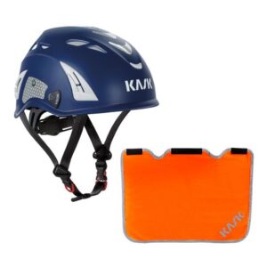 KASK Schutzhelm, Bergsteigerhelm, Industriekletterhelm Plasma HI VIZ Reflexstreifen, EN 397 + Nackenschutz orange für BG Bau Förderung