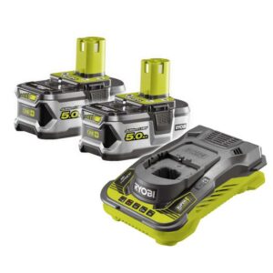 RYOBI Akku-Starterset RC18150-250, Ersatzakku mit Schnellladegerät, mit Ladestandsanzeige, 18V, 5Ah