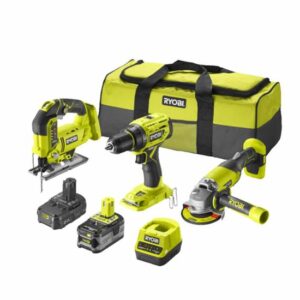 RYOBI Akku-Kombo-Set RCK183A-242S Akkuschrauber, Stichsäge, Winkelschleifer, inkl. Akku und Ladegerät, 18V