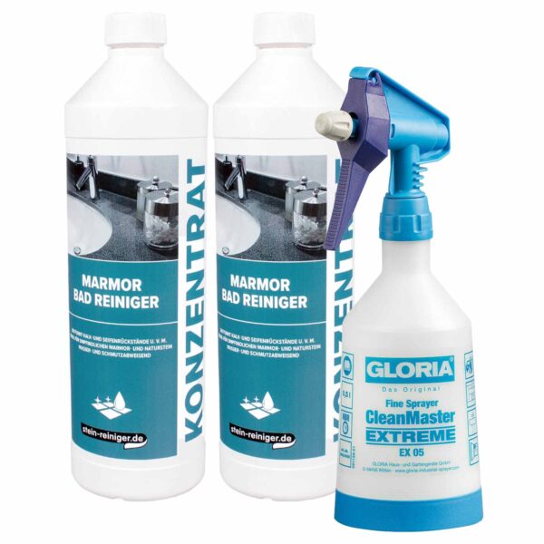 stein-reiniger.de Marmor Bad Reiniger Konzentrat 2x 1 Liter inkl. Sprühflasche 500 ml, Badreiniger, Mamor reinigen – Bild 2