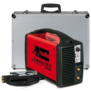 Telwin Technology 238 CE/MPGE Schweißgerät Elektrodenschweißgerät für Generatorbetrieb Outdoor Schweißgerät 5-180 A, Set inkl. Aluminiumkoffer und Schweißplatzausrüstung